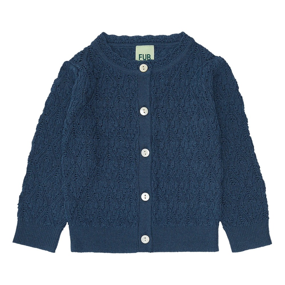 FUB Baby Pointelle Lace Cardigan 100% Wool Indigo Blue Sweater 5022 AW NWT 4m